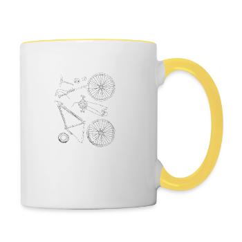 Fahrrad Teile weiss Geschenk Bike Velo - Tasse zweifarbig - Weiß/Gelb - Rechts