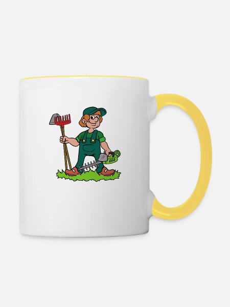 Gärtner mit Heckenschere - Tasse zweifarbig - Weiß/Gelb