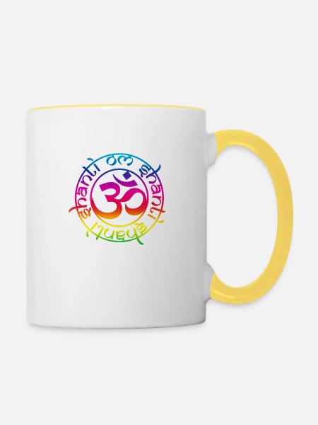 aum_om_shantil_rainbow - Tasse zweifarbig - Weiß/Gelb