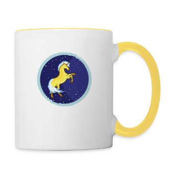 Golden unicorn in the starry sky - Contrasting Mug - white/yellow - Right