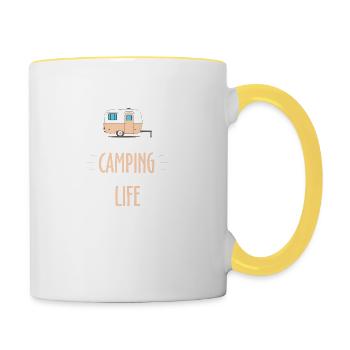 Camping Camper Geschenk Outdoor Wohnwagen - Tasse zweifarbig - Weiß/Gelb - Rechts