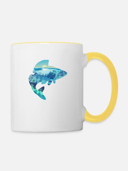 Barsch Perch Bass - Tasse zweifarbig - Weiß/Gelb