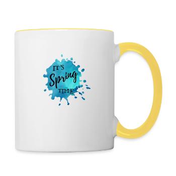 Farbklecks Blau "It's Spring Time" - Tasse zweifarbig - Weiß/Gelb - Rechts