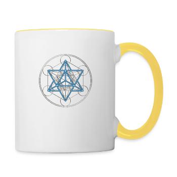 Star Tetrahedron - Merkaba, DD, silver blue, - Contrasting Mug - white/yellow - Right