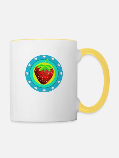 Erdbeere und Herzen - Tasse zweifarbig - Weiß/Gelb