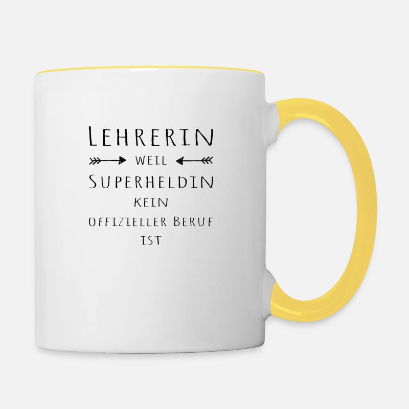 Lehrerin Superheldin - Tasse zweifarbig - Weiß/Gelb