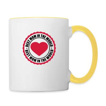 sticker aufkleber button kreis rund herz liebe mam - Tasse zweifarbig - Weiß/Gelb - Rechts