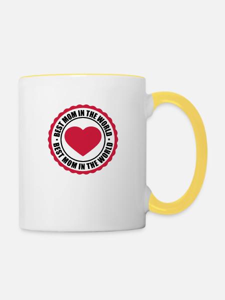 sticker aufkleber button kreis rund herz liebe mam - Tasse zweifarbig - Weiß/Gelb