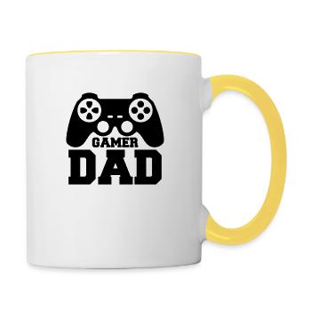 gamer gaming play console computer controler st - Contrasting Mug - white/yellow - Right