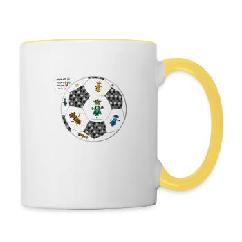 Fußball verbindet Welten- Die Hüter von Orbis - Tasse zweifarbig - Weiß/Gelb - Rechts