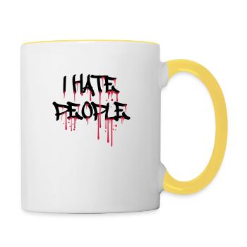 cool i hate people text graffiti spray drops blu - Contrasting Mug - white/yellow - Right