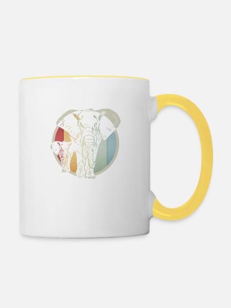 Bunter retro Elefant - Tasse zweifarbig - Weiß/Gelb