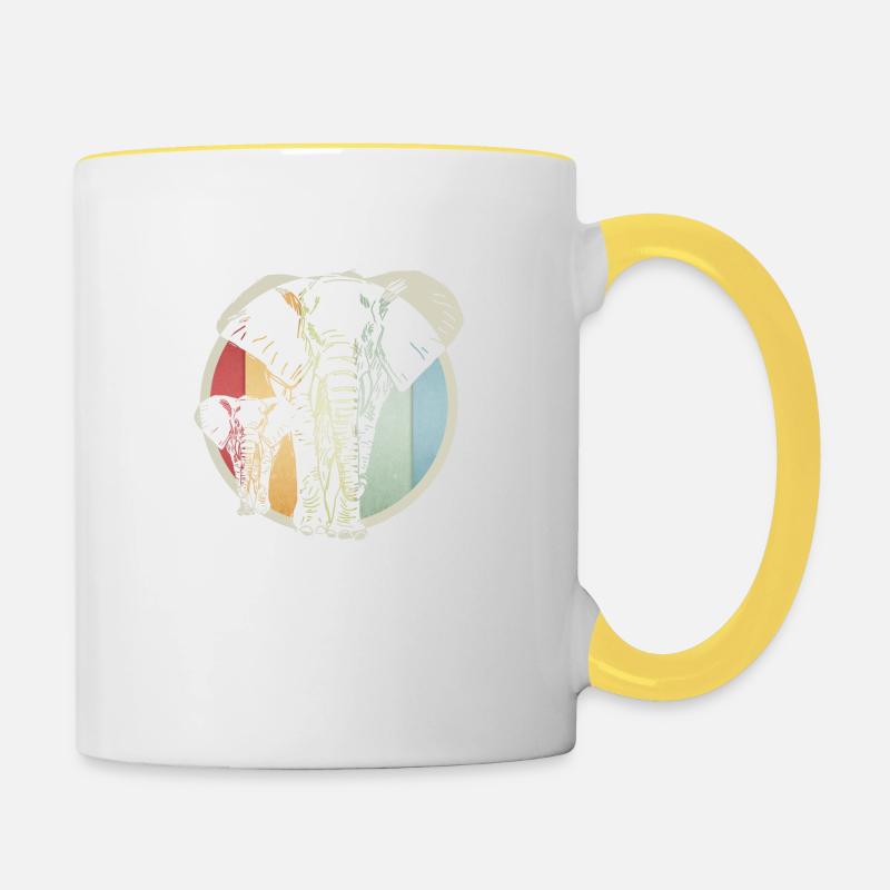 Bunter retro Elefant - Tasse zweifarbig - Weiß/Gelb