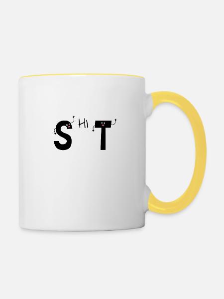 Shit Buchstaben - Tasse zweifarbig - Weiß/Gelb