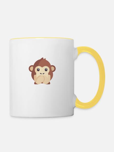 süßes Affen Emoticon - Tasse zweifarbig - Weiß/Gelb