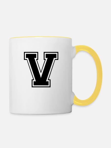 v - Tasse zweifarbig - Weiß/Gelb