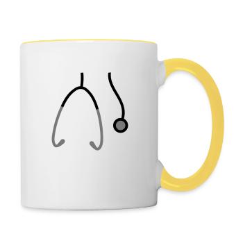 haengend hals Stethoskop abhoeren herzschlag puls - Tasse zweifarbig - Weiß/Gelb - Rechts