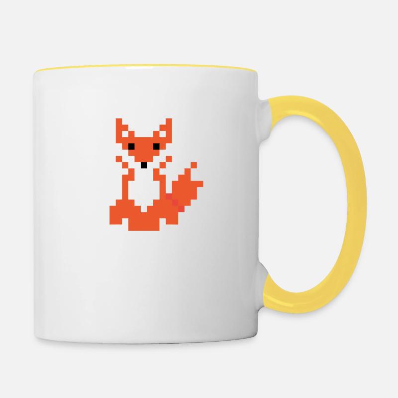 Red Fox Pixel Art - Mug contrasté - blanc/jaune