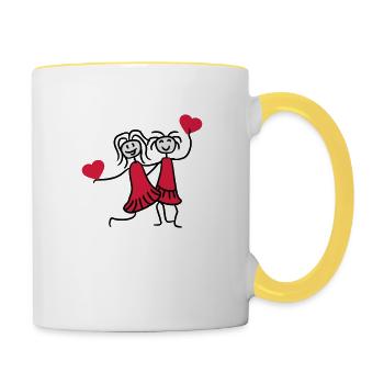 2 herzen beste umriss rahmen herz best friends tex - Tasse zweifarbig - Weiß/Gelb - Rechts