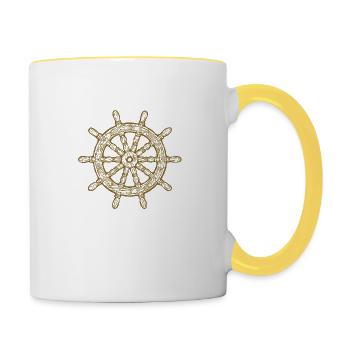 Hölzernes Steuerrad - Tasse zweifarbig - Weiß/Gelb - Rechts
