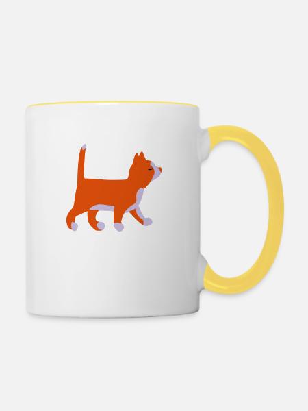 Kleine Katze geht - Tasse zweifarbig - Weiß/Gelb