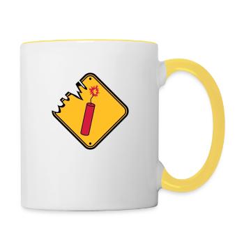 schild achtung gefahr danger vorsicht hinweis stan - Tasse zweifarbig - Weiß/Gelb - Rechts