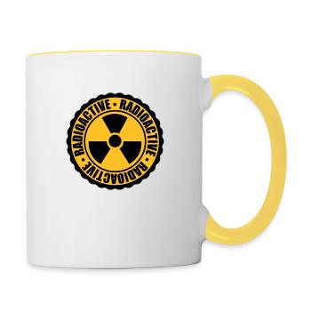 stamp danger caution caution caution atomic bomb - Contrasting Mug - white/yellow - Right