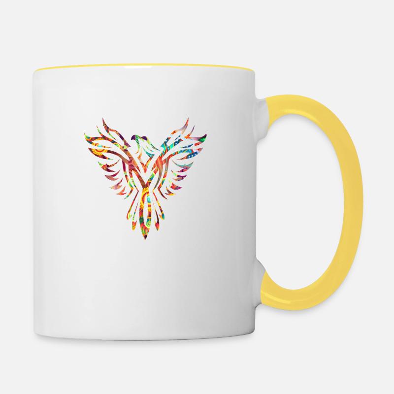 Silhouette abstraite colorée Phoenix - Mug contrasté - blanc/jaune