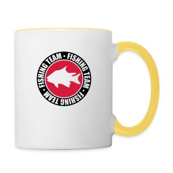 text circle round stamp fishing team sport logo ge - Contrasting Mug - white/yellow - Right