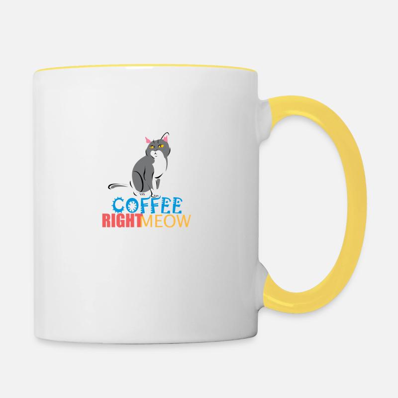 Cat Coffe Miau/Meow - Contrasting Mug - white/yellow
