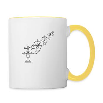 lange reihe muster viele trasse strom mast stromma - Tasse zweifarbig - Weiß/Gelb - Rechts