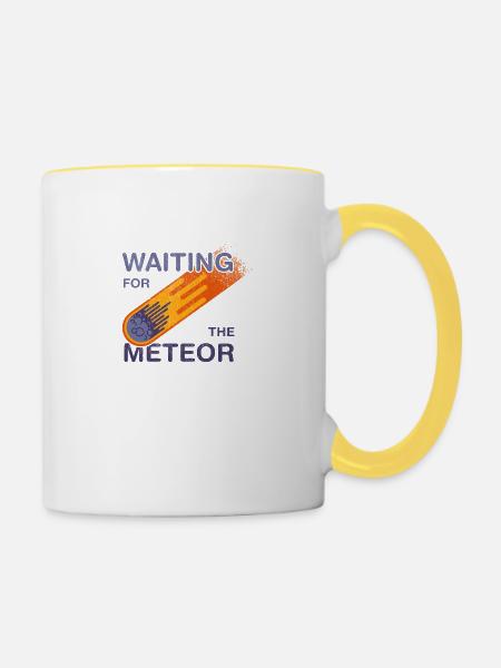 Warten auf den Meteor - Tasse zweifarbig - Weiß/Gelb