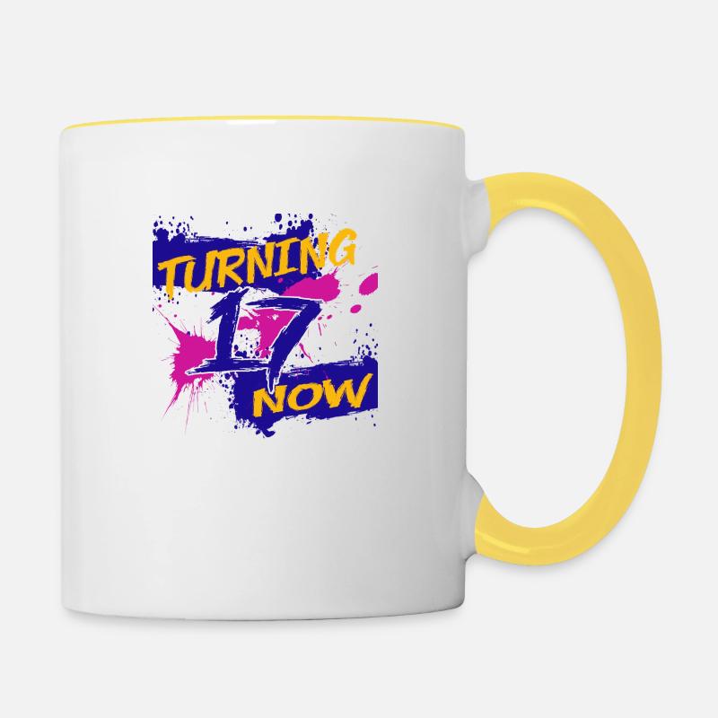 Turning 17 now - Contrasting Mug - white/yellow