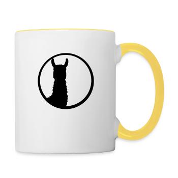 schwarz button logo rund kreis silhouette umriss l - Tasse zweifarbig - Weiß/Gelb - Rechts