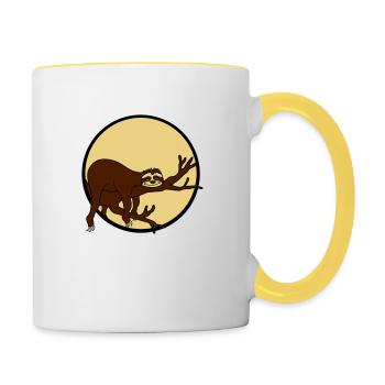 nacht mond sonne abend rund kreis faultier entspan - Tasse zweifarbig - Weiß/Gelb - Rechts