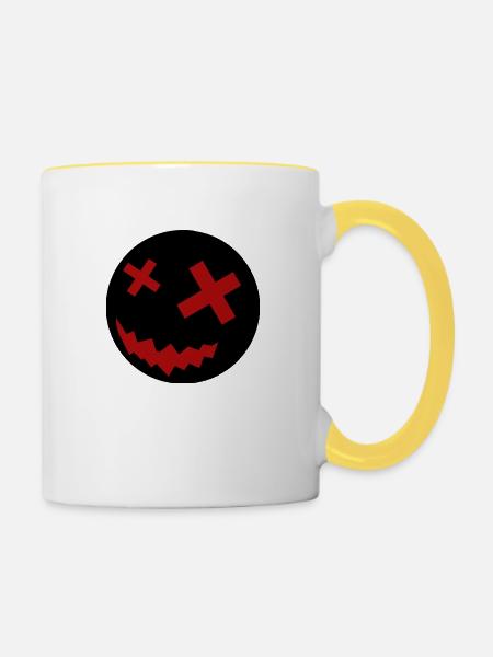 Verrückter Smiley - Tasse zweifarbig - Weiß/Gelb