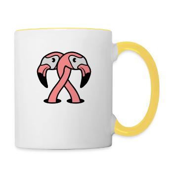 2 freunde team paar liebe paerchen verliebt gesich - Tasse zweifarbig - Weiß/Gelb - Rechts