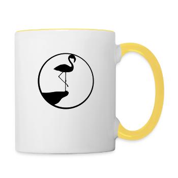 moon circle round cliff silhouette outline flamingo - Contrasting Mug - white/yellow - Right