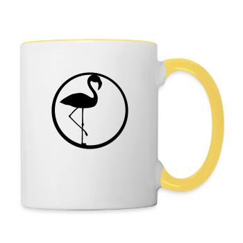 black circle round logo silhouette outline flamingo - Contrasting Mug - white/yellow - Right