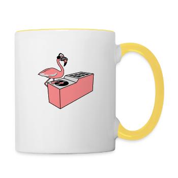 mixeur vinyle raccrocher dj fête alors fêter - Mug contrasté - blanc/jaune - Droite