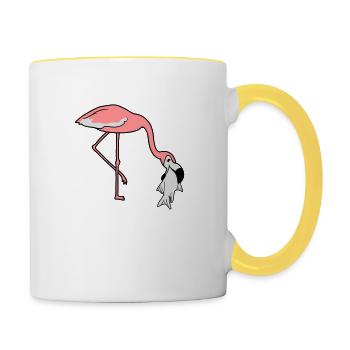 poisson froid faim manger délicieuse bouche sur la nourriture tr - Mug contrasté - blanc/jaune - Droite