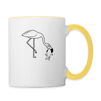 poisson froid faim manger délicieuse bouche sur la nourriture tr - Mug contrasté - blanc/jaune - Droite