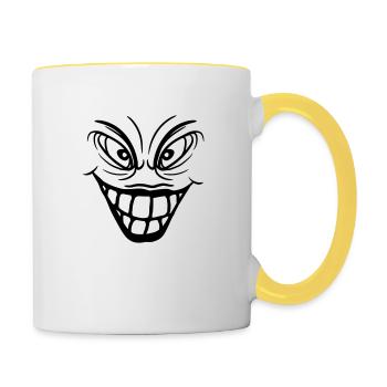 psychopath verrueckt clown joker grinsen mund fres - Tasse zweifarbig - Weiß/Gelb - Rechts