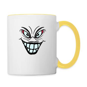 psychopath verrueckt clown joker grinsen mund fres - Tasse zweifarbig - Weiß/Gelb - Rechts