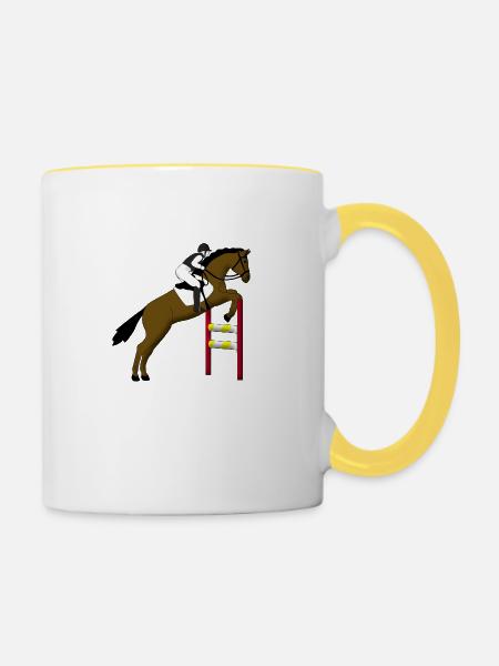 Springreiten 1 - Tasse zweifarbig - Weiß/Gelb