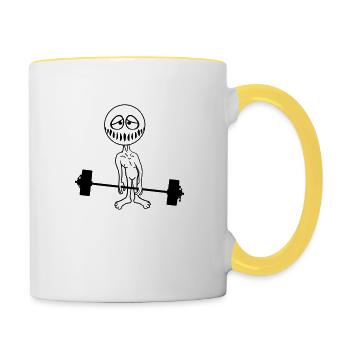 training gewicht heben bodybuilder fitness stark s - Tasse zweifarbig - Weiß/Gelb - Rechts