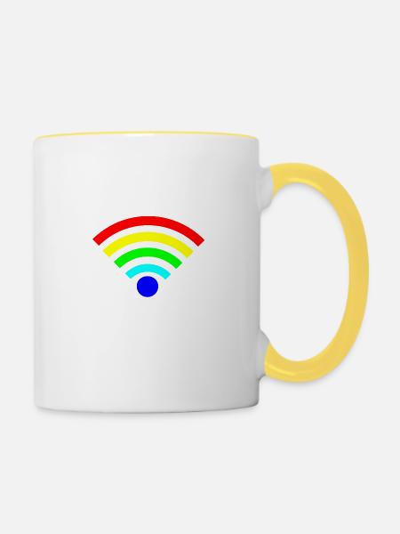 Regenbogen WLAN bunt - Tasse zweifarbig - Weiß/Gelb