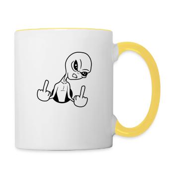 loch beleidigen wichser mittelfinger fuck you off - Tasse zweifarbig - Weiß/Gelb - Rechts