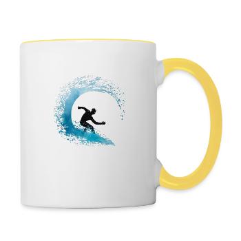 watercolor surfer - Mug contrasté - blanc/jaune - Droite