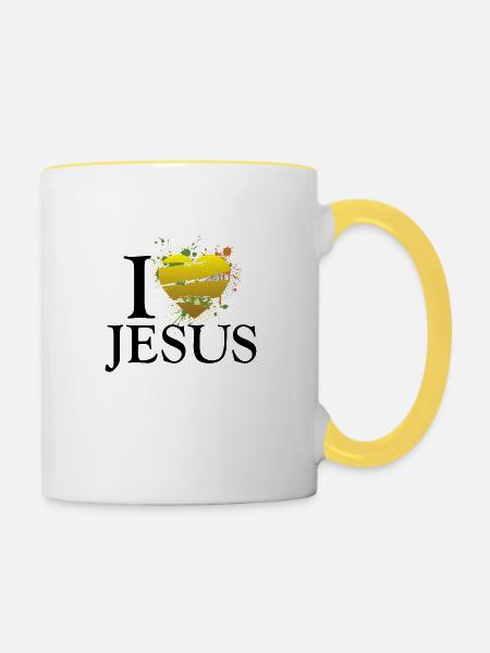 i love jesus de - Tasse zweifarbig - Weiß/Gelb